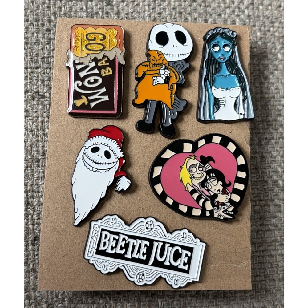 Disney Tim Burton Nightmare Before Christmas Beetlejuice Halloween 6 Pc Pin Set